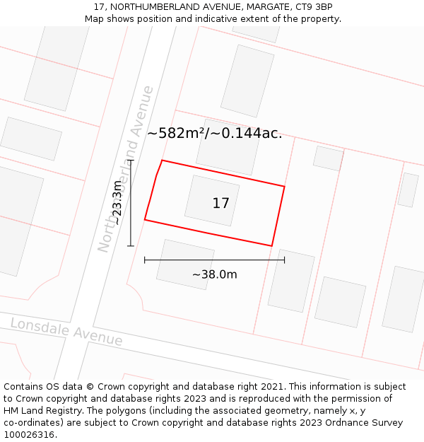 17, NORTHUMBERLAND AVENUE, MARGATE, CT9 3BP: Plot and title map