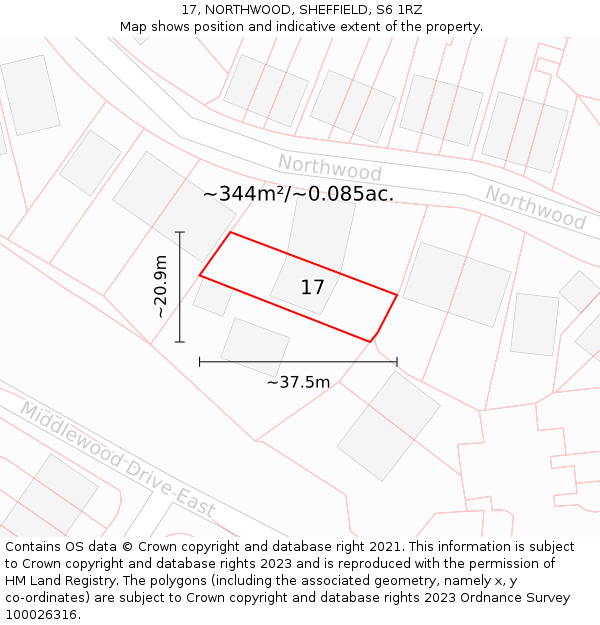 17, NORTHWOOD, SHEFFIELD, S6 1RZ: Plot and title map