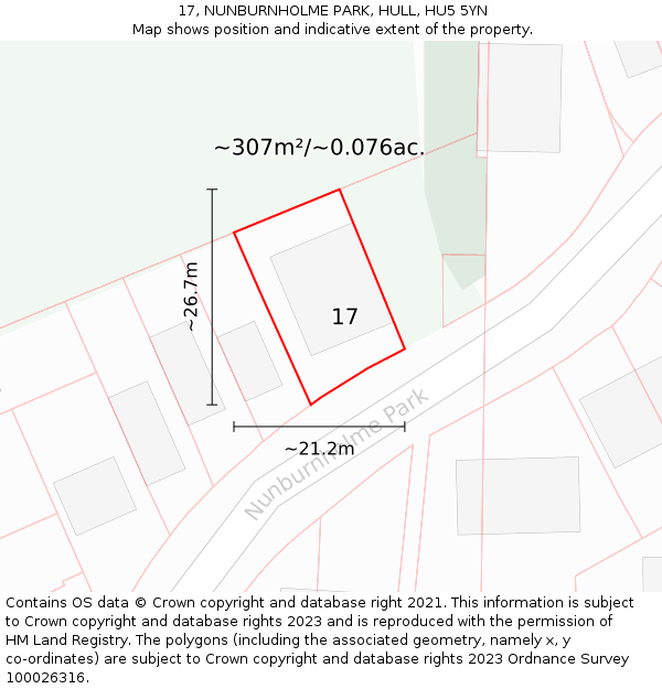 17, NUNBURNHOLME PARK, HULL, HU5 5YN: Plot and title map
