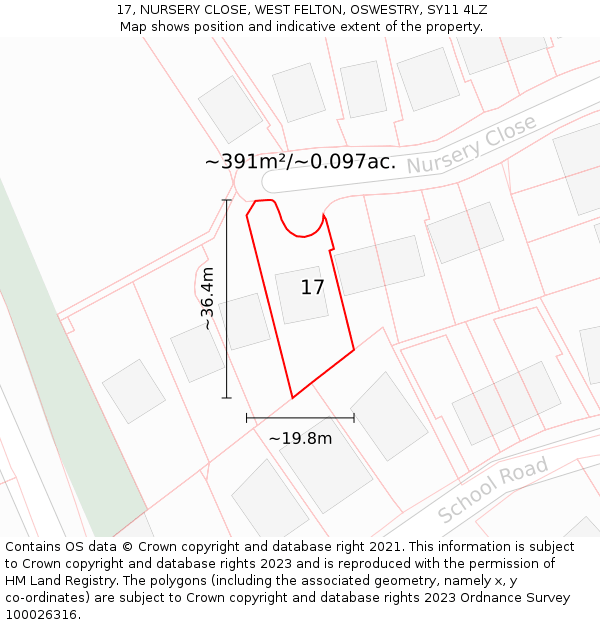 17, NURSERY CLOSE, WEST FELTON, OSWESTRY, SY11 4LZ: Plot and title map