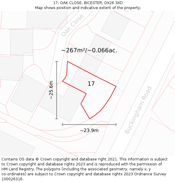 17, OAK CLOSE, BICESTER, OX26 3XD: Plot and title map