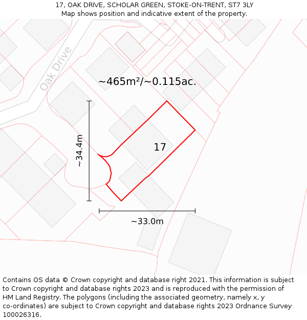 17, OAK DRIVE, SCHOLAR GREEN, STOKE-ON-TRENT, ST7 3LY: Plot and title map