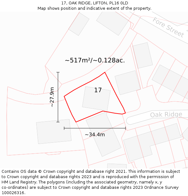 17, OAK RIDGE, LIFTON, PL16 0LD: Plot and title map