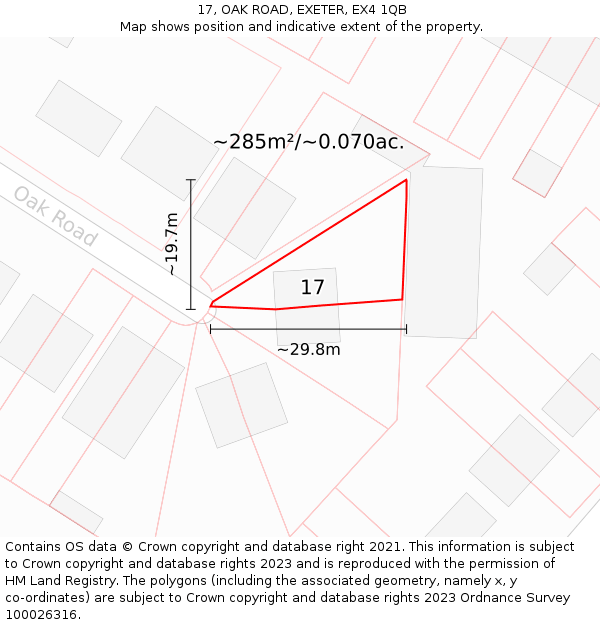 17, OAK ROAD, EXETER, EX4 1QB: Plot and title map