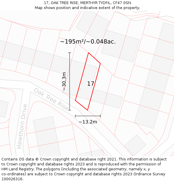 17, OAK TREE RISE, MERTHYR TYDFIL, CF47 0SN: Plot and title map