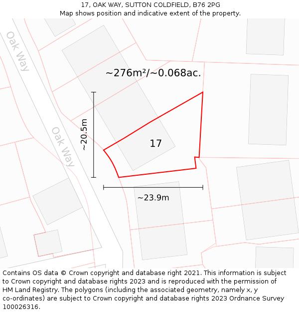 17, OAK WAY, SUTTON COLDFIELD, B76 2PG: Plot and title map