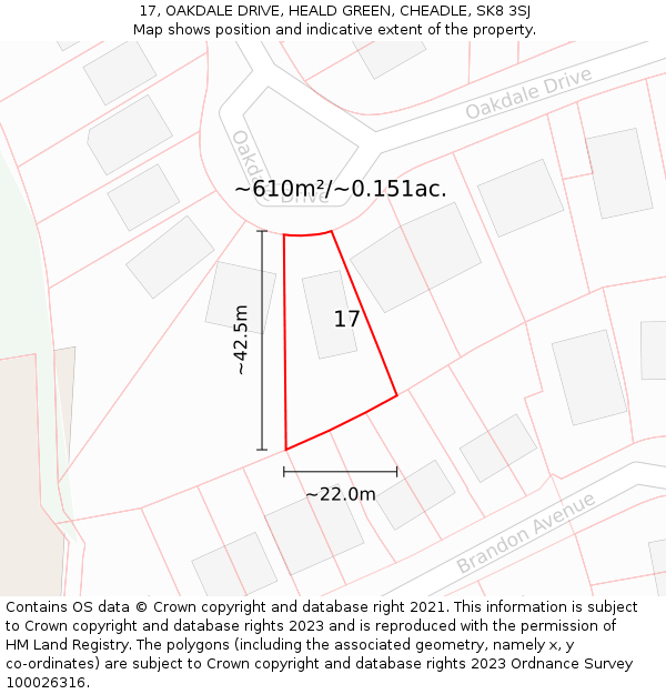 17, OAKDALE DRIVE, HEALD GREEN, CHEADLE, SK8 3SJ: Plot and title map