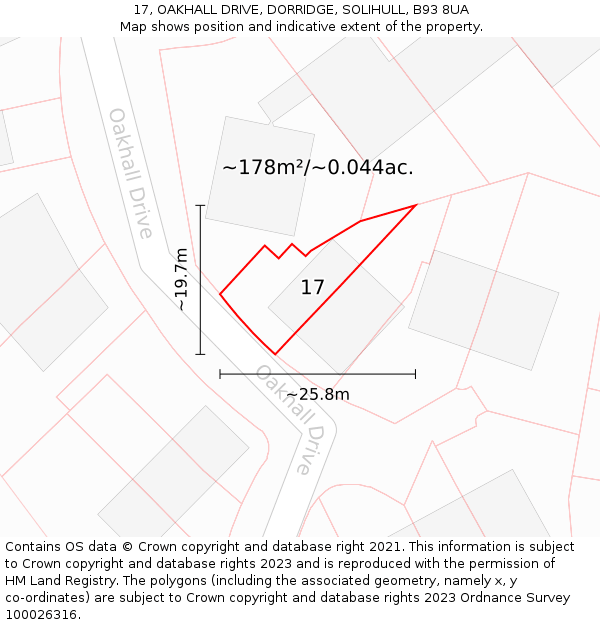 17, OAKHALL DRIVE, DORRIDGE, SOLIHULL, B93 8UA: Plot and title map