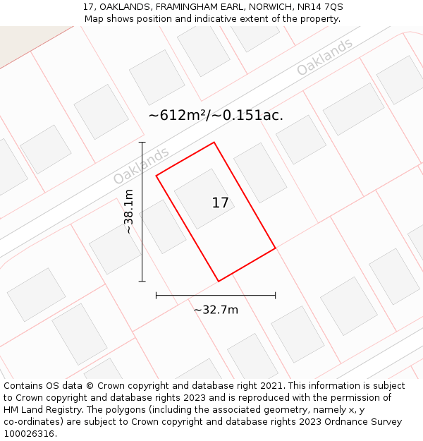 17, OAKLANDS, FRAMINGHAM EARL, NORWICH, NR14 7QS: Plot and title map