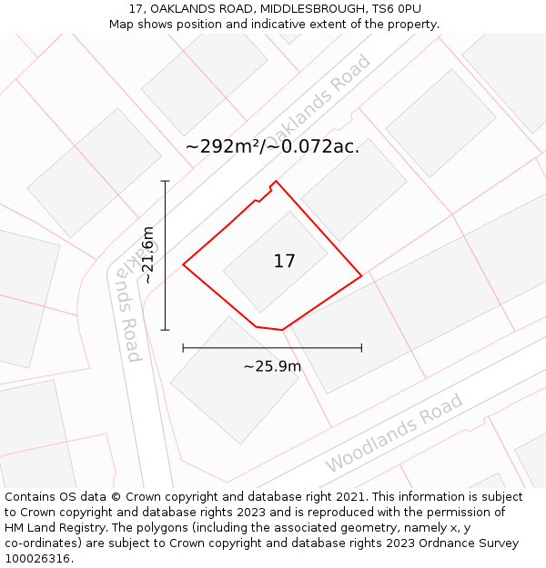 17, OAKLANDS ROAD, MIDDLESBROUGH, TS6 0PU: Plot and title map