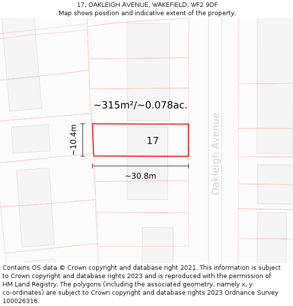 17, OAKLEIGH AVENUE, WAKEFIELD, WF2 9DF: Plot and title map