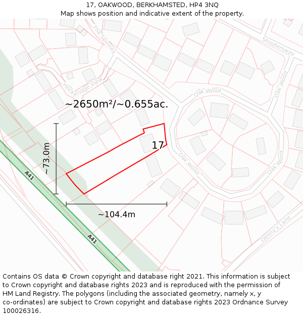 17, OAKWOOD, BERKHAMSTED, HP4 3NQ: Plot and title map