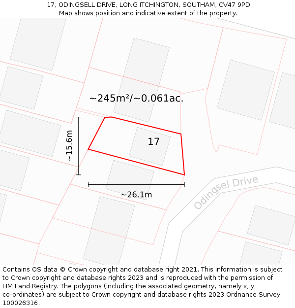 17, ODINGSELL DRIVE, LONG ITCHINGTON, SOUTHAM, CV47 9PD: Plot and title map