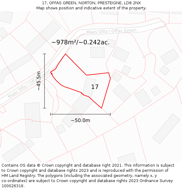 17, OFFAS GREEN, NORTON, PRESTEIGNE, LD8 2NX: Plot and title map