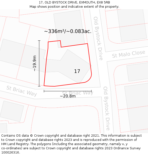 17, OLD BYSTOCK DRIVE, EXMOUTH, EX8 5RB: Plot and title map