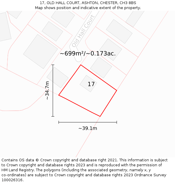 17, OLD HALL COURT, ASHTON, CHESTER, CH3 8BS: Plot and title map