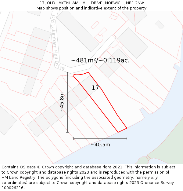 17, OLD LAKENHAM HALL DRIVE, NORWICH, NR1 2NW: Plot and title map