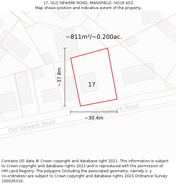 17, OLD NEWARK ROAD, MANSFIELD, NG18 4SZ: Plot and title map