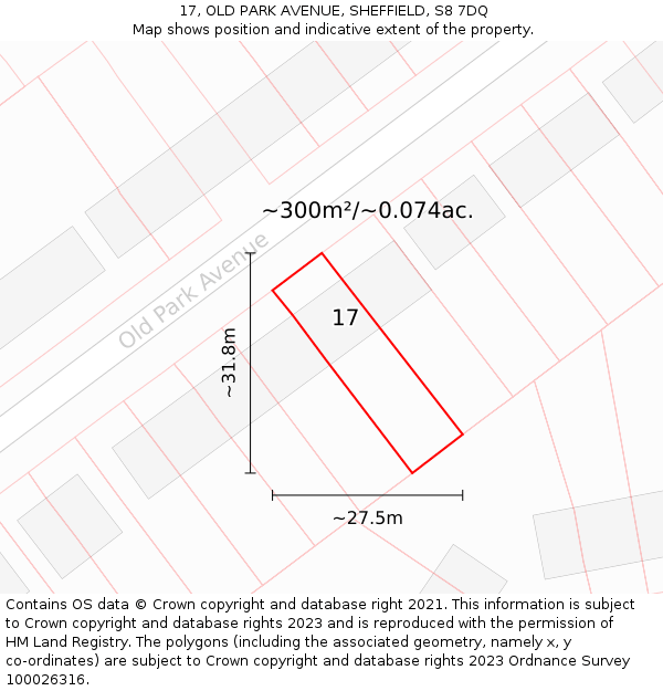17, OLD PARK AVENUE, SHEFFIELD, S8 7DQ: Plot and title map