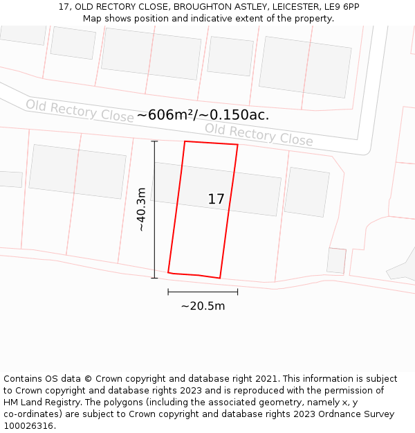 17, OLD RECTORY CLOSE, BROUGHTON ASTLEY, LEICESTER, LE9 6PP: Plot and title map