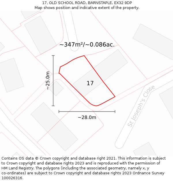 17, OLD SCHOOL ROAD, BARNSTAPLE, EX32 9DP: Plot and title map