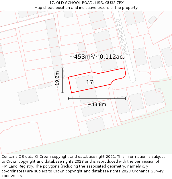 17, OLD SCHOOL ROAD, LISS, GU33 7RX: Plot and title map