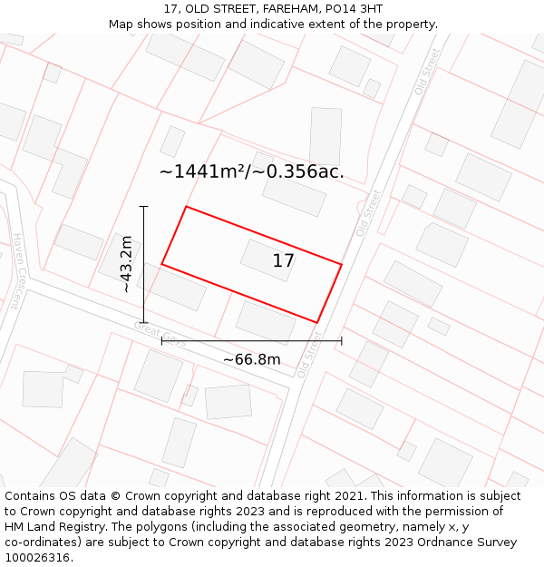 17, OLD STREET, FAREHAM, PO14 3HT: Plot and title map