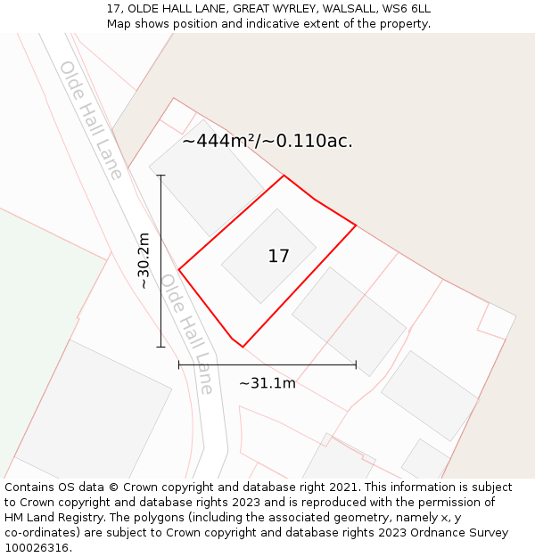 17, OLDE HALL LANE, GREAT WYRLEY, WALSALL, WS6 6LL: Plot and title map