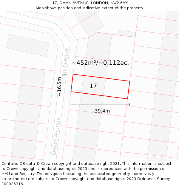 17, OMAN AVENUE, LONDON, NW2 6AX: Plot and title map