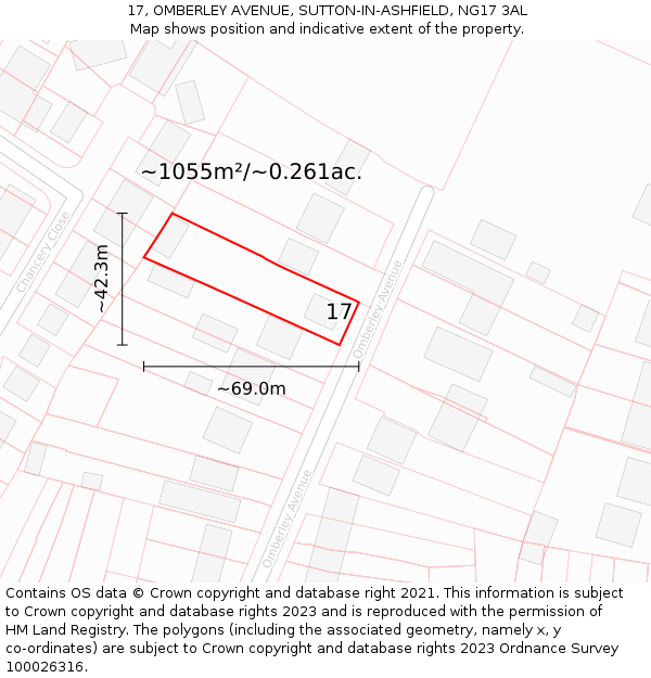 17, OMBERLEY AVENUE, SUTTON-IN-ASHFIELD, NG17 3AL: Plot and title map