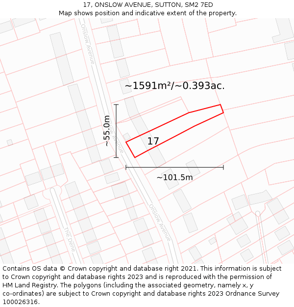 17, ONSLOW AVENUE, SUTTON, SM2 7ED: Plot and title map