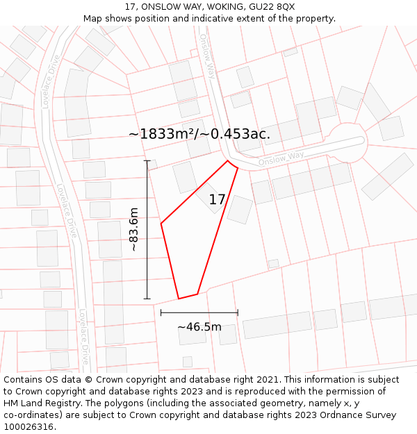 17, ONSLOW WAY, WOKING, GU22 8QX: Plot and title map