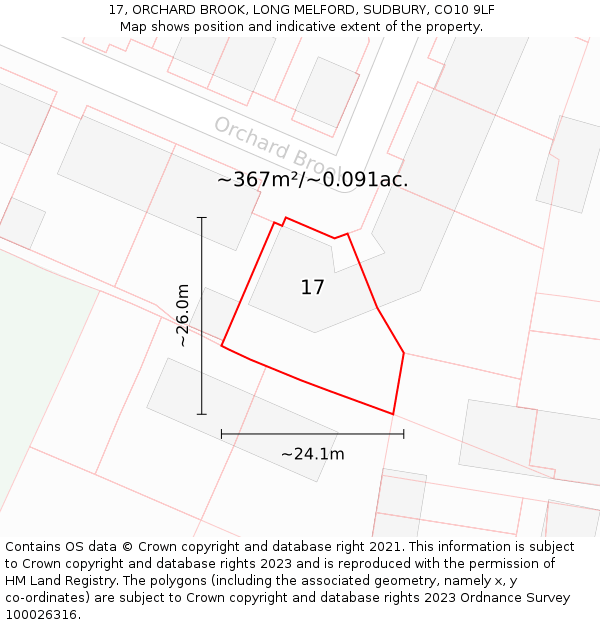 17, ORCHARD BROOK, LONG MELFORD, SUDBURY, CO10 9LF: Plot and title map