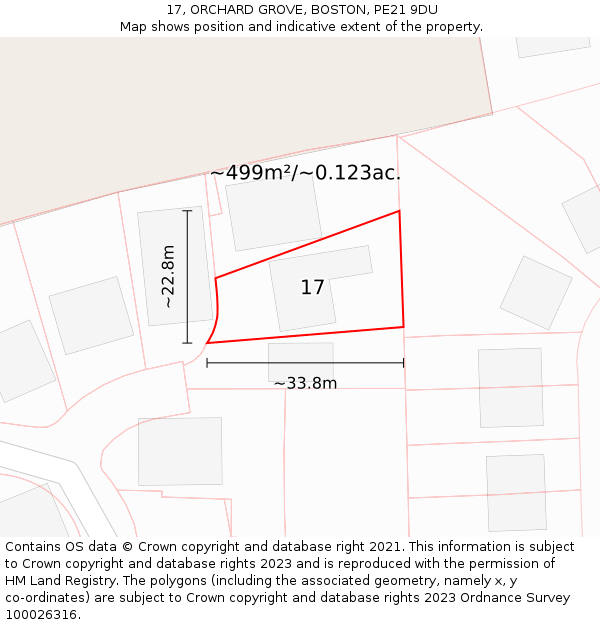 17, ORCHARD GROVE, BOSTON, PE21 9DU: Plot and title map