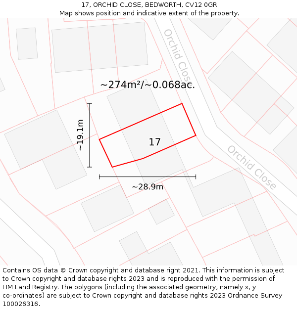 17, ORCHID CLOSE, BEDWORTH, CV12 0GR: Plot and title map