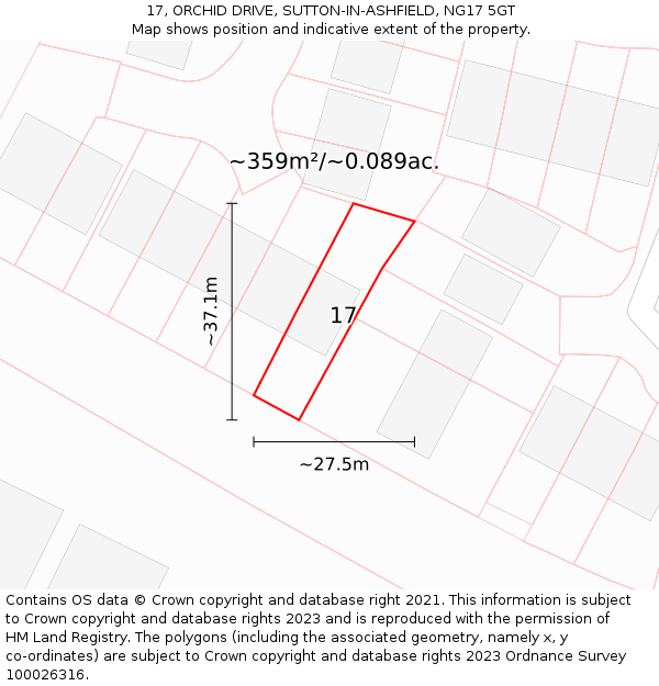 17, ORCHID DRIVE, SUTTON-IN-ASHFIELD, NG17 5GT: Plot and title map