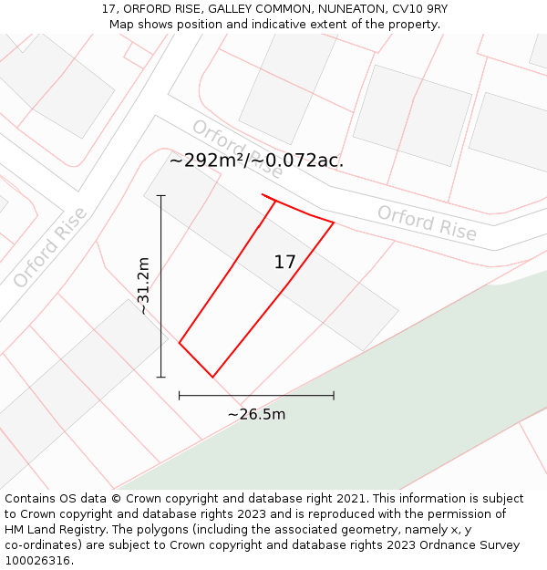 17, ORFORD RISE, GALLEY COMMON, NUNEATON, CV10 9RY: Plot and title map