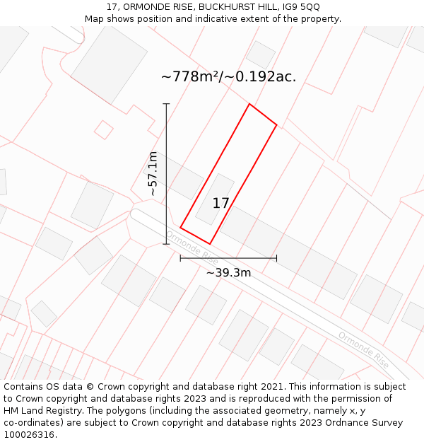 17, ORMONDE RISE, BUCKHURST HILL, IG9 5QQ: Plot and title map