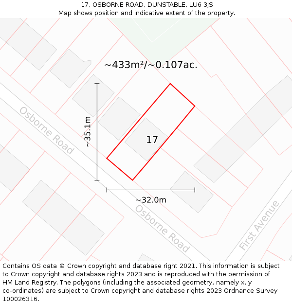 17, OSBORNE ROAD, DUNSTABLE, LU6 3JS: Plot and title map