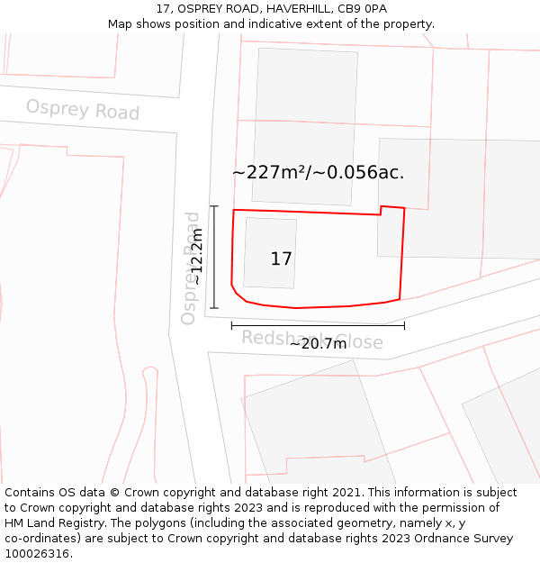 17, OSPREY ROAD, HAVERHILL, CB9 0PA: Plot and title map