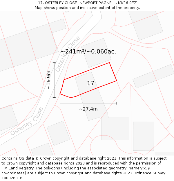 17, OSTERLEY CLOSE, NEWPORT PAGNELL, MK16 0EZ: Plot and title map