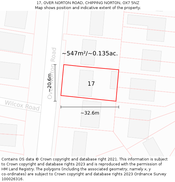 17, OVER NORTON ROAD, CHIPPING NORTON, OX7 5NZ: Plot and title map