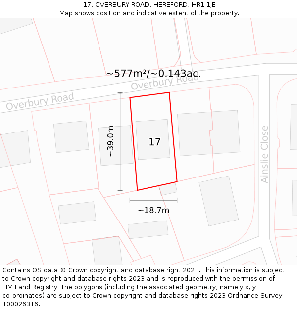 17, OVERBURY ROAD, HEREFORD, HR1 1JE: Plot and title map