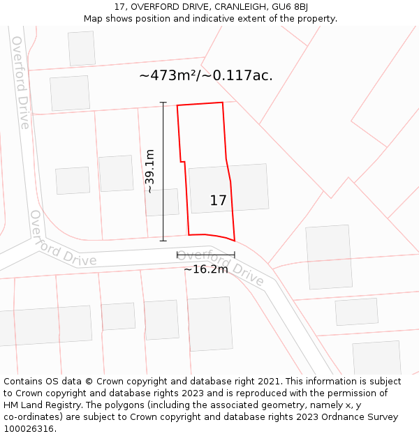 17, OVERFORD DRIVE, CRANLEIGH, GU6 8BJ: Plot and title map