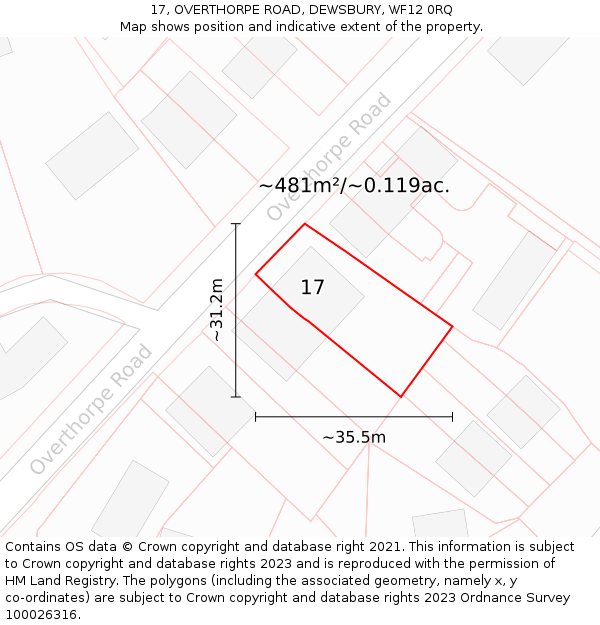 17, OVERTHORPE ROAD, DEWSBURY, WF12 0RQ: Plot and title map