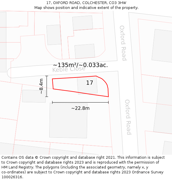 17, OXFORD ROAD, COLCHESTER, CO3 3HW: Plot and title map