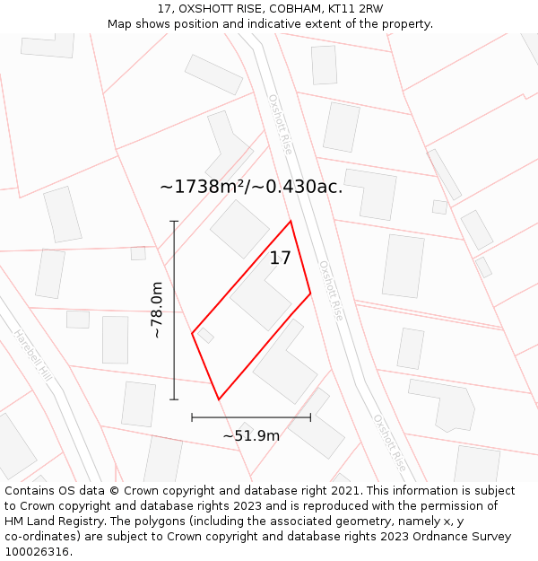 17, OXSHOTT RISE, COBHAM, KT11 2RW: Plot and title map