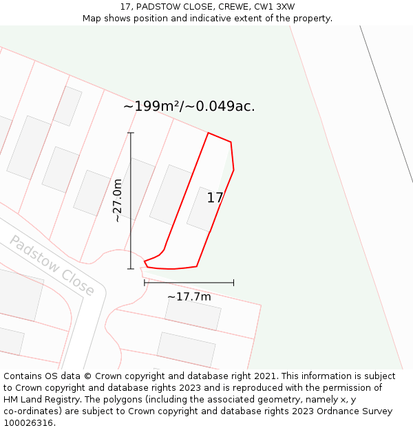 17, PADSTOW CLOSE, CREWE, CW1 3XW: Plot and title map