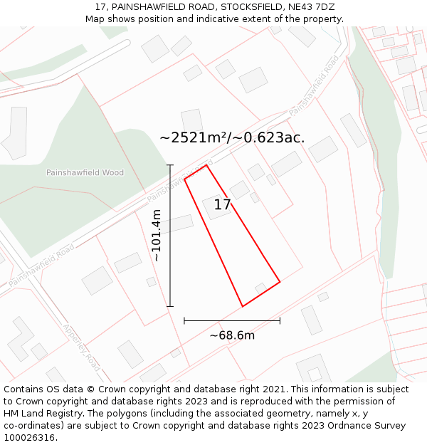 17, PAINSHAWFIELD ROAD, STOCKSFIELD, NE43 7DZ: Plot and title map