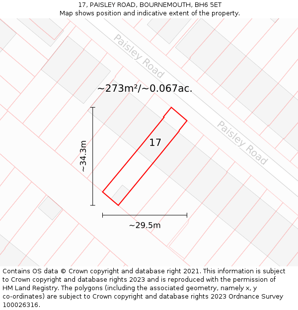 17, PAISLEY ROAD, BOURNEMOUTH, BH6 5ET: Plot and title map